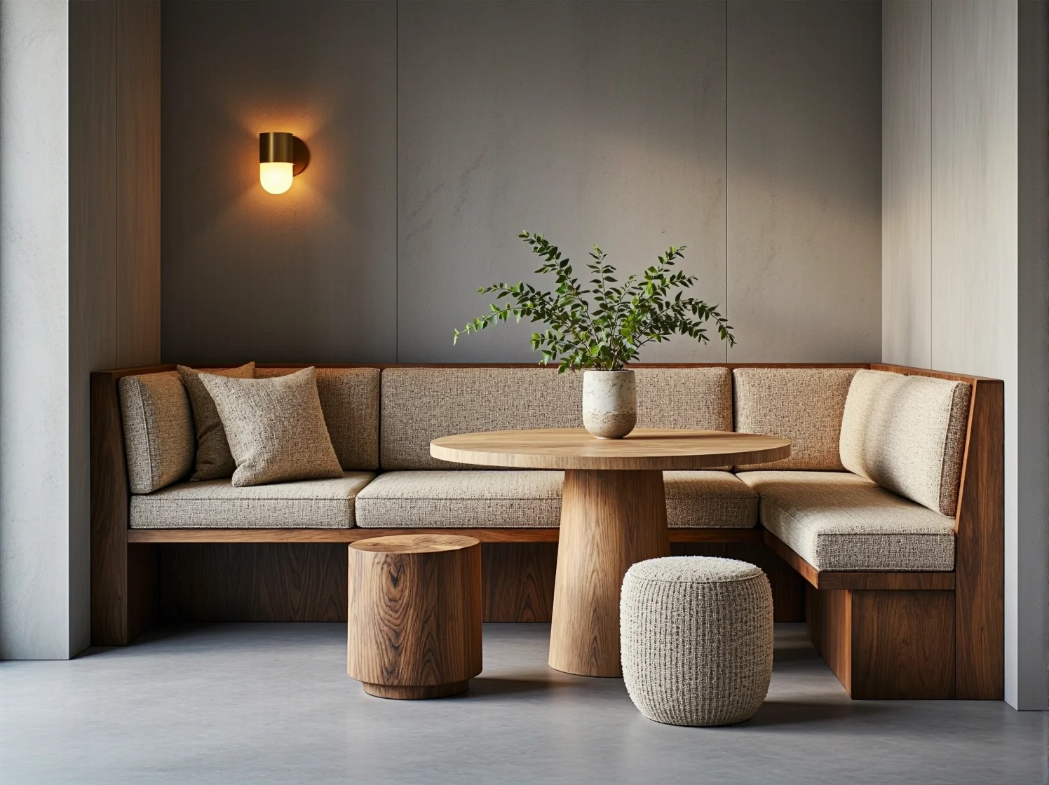 Jasne kolory i naturalne materiały w aranżacji wnętrza restauracji japandi