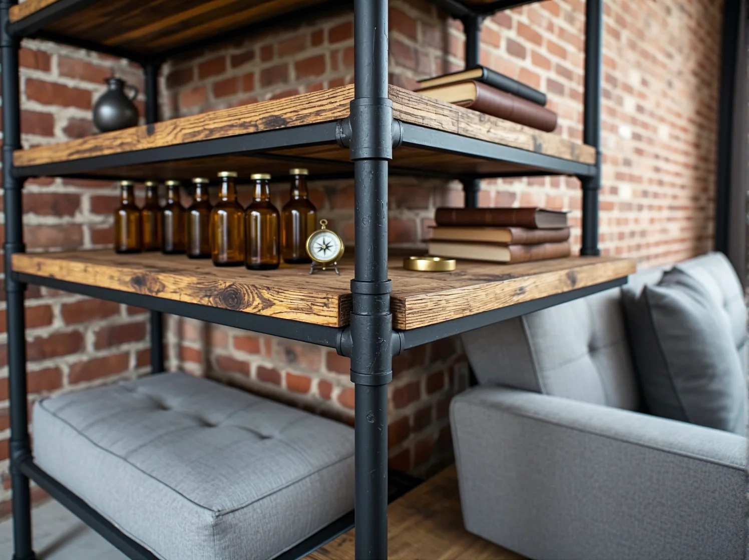 Wybór idealnego mebla do małego salonu - biały regał narożny na tle szarej ściany.