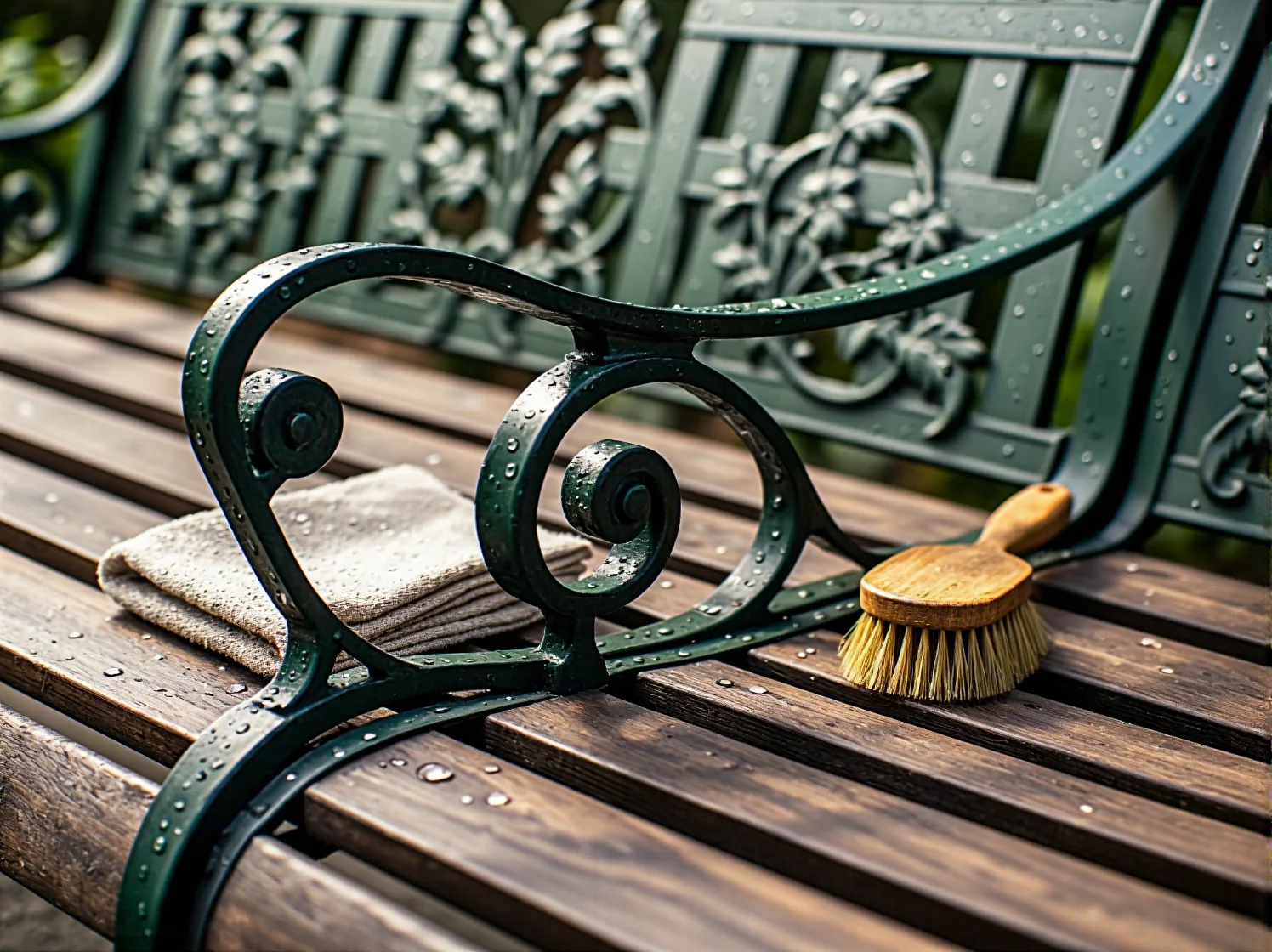 Czyszczenie metalowych mebli ogrodowych miękką ściereczką i wodą