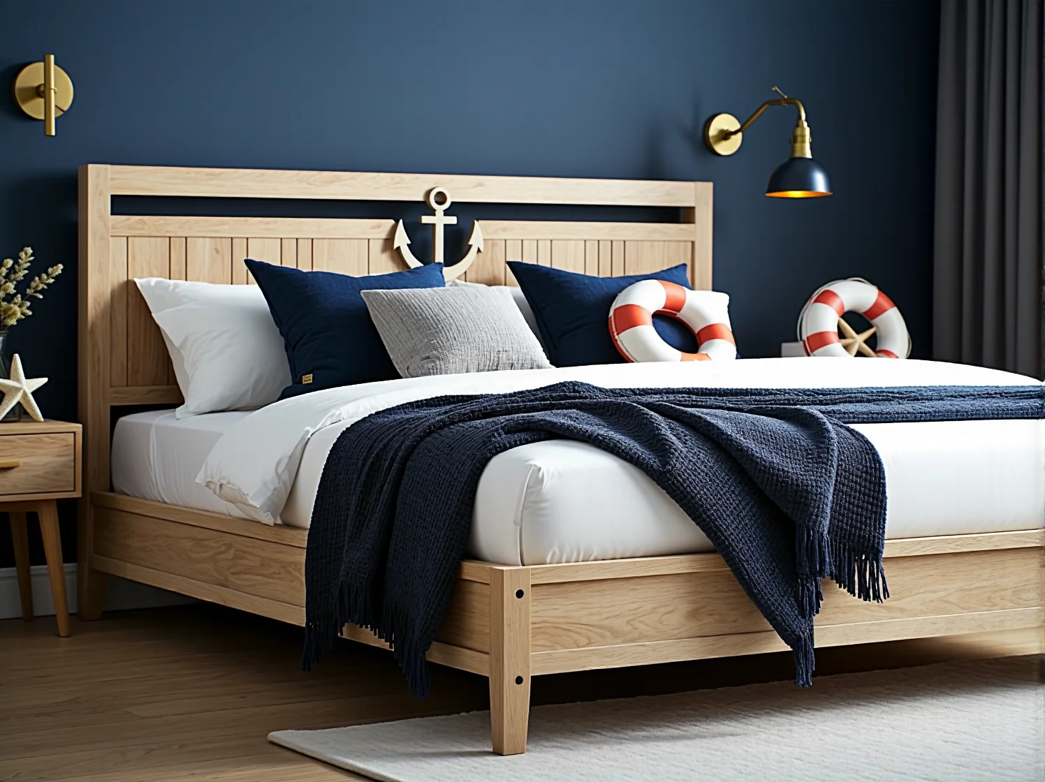 Dodatki marynistyczne: koło sterowe, kotwica i poduszki dla dzieci