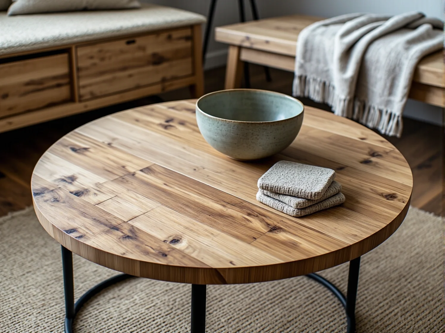 Drewniany stolik kawowy inspirowany japońskim minimalizmem i naturą.