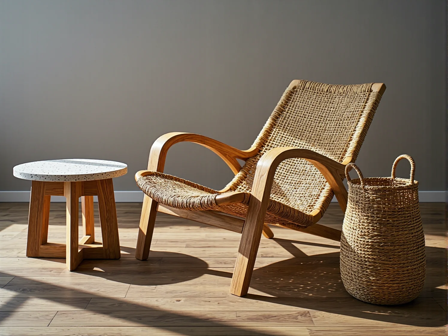 Sypialnia w hotelu urządzona w stylu eko z naturalnym drewnem