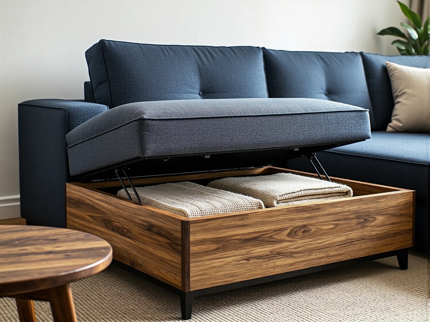 Rozkładana kanapa modułowa z pojemnikiem na pościel oszczędzająca przestrzeń