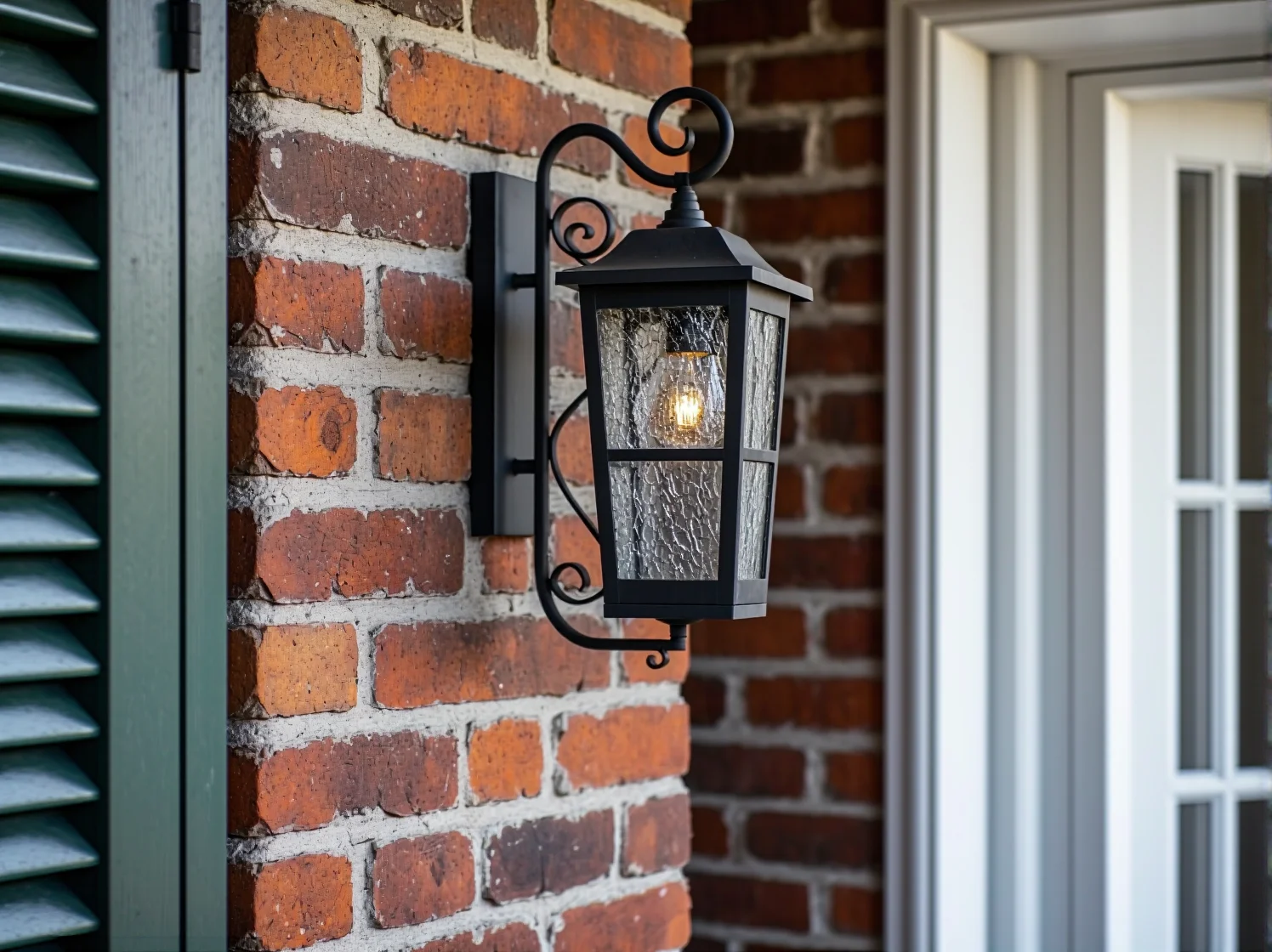 Stylowy kinkiet elewacyjny z kutego żelaza, idealny jako oświetlenie wejścia do domu w klasycznym stylu.