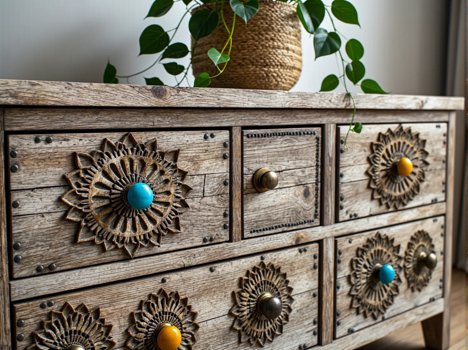 Rattanowa komoda z plecionką wiedeńską do naturalnego wnętrza