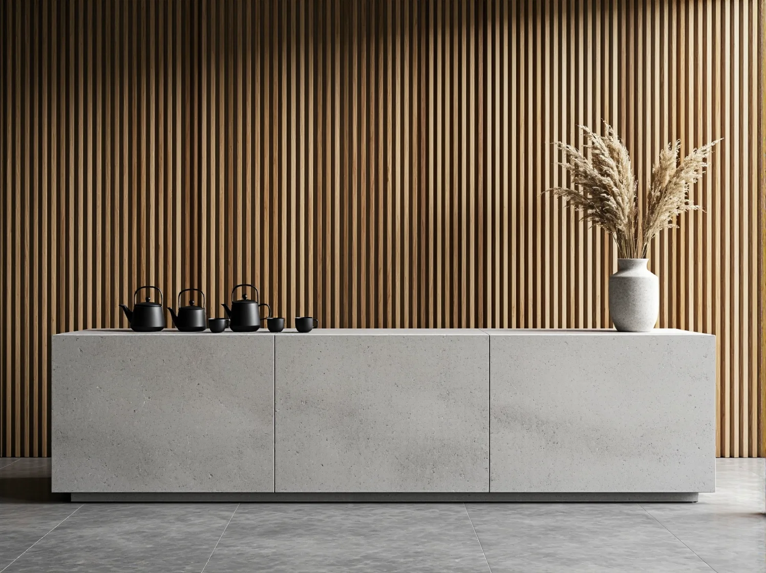 Minimalistyczne oświetlenie i rośliny w przytulnej restauracji japandi