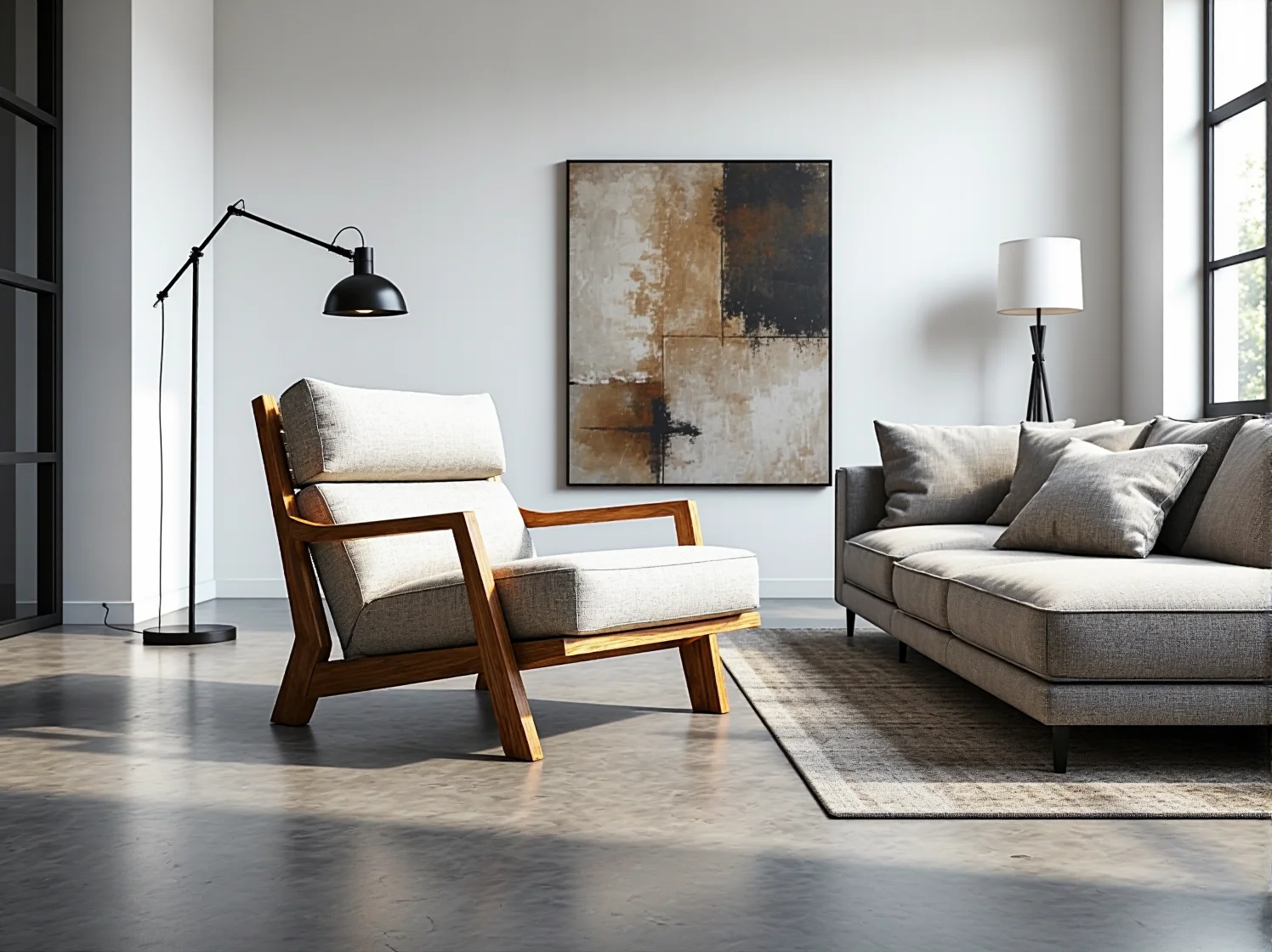 Nowoczesny fotel wypoczynkowy kremowy z drewnianym stelażem