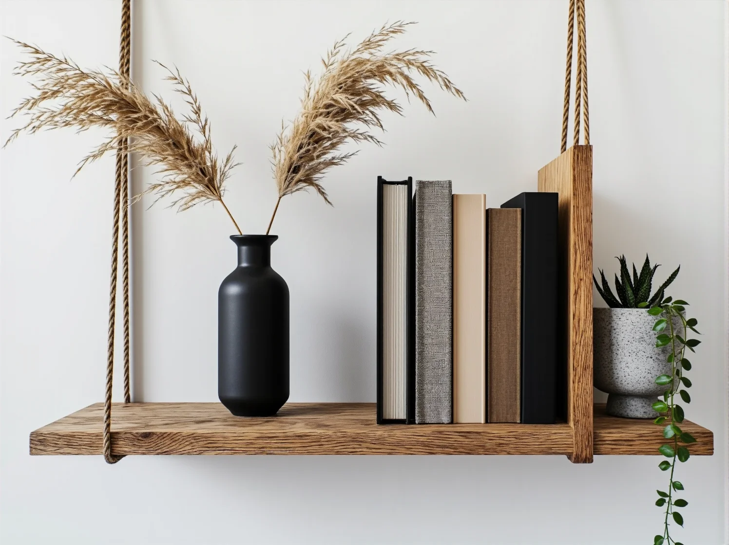 Montaż sznurków i wsporników do drewnianej półki scandi