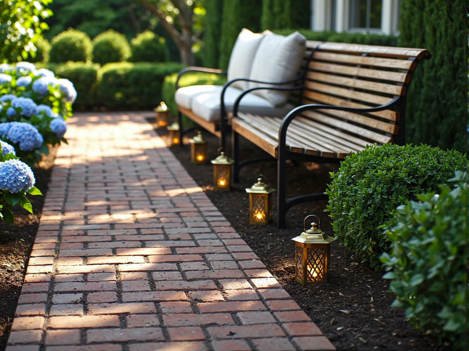 Mosiężna latarnia ogrodowa w stylu vintage idealna do klasycznego ogrodu.