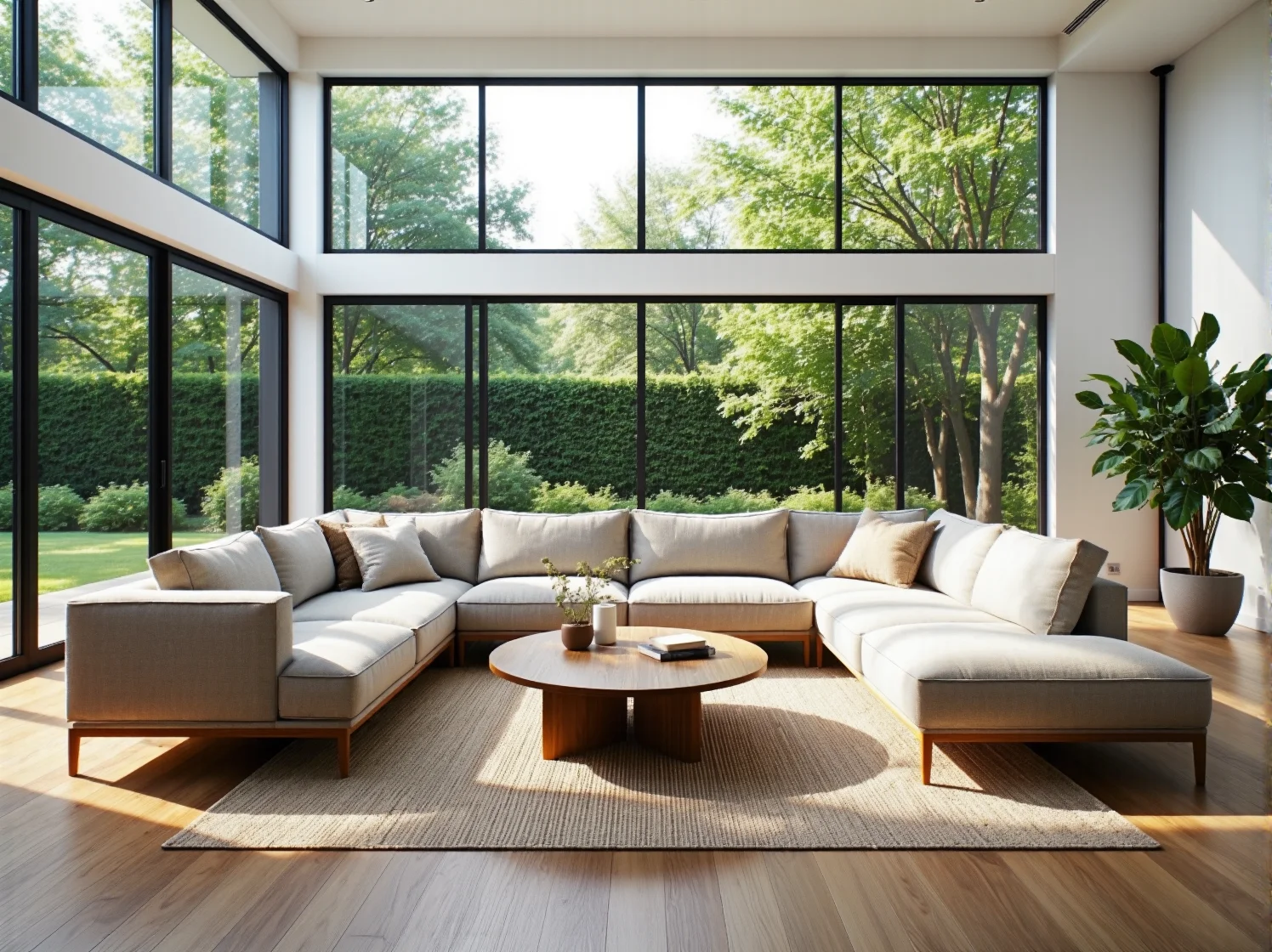 Narożnik wypoczynkowy jasnobeżowy na drewnianych nogach z poduszkami