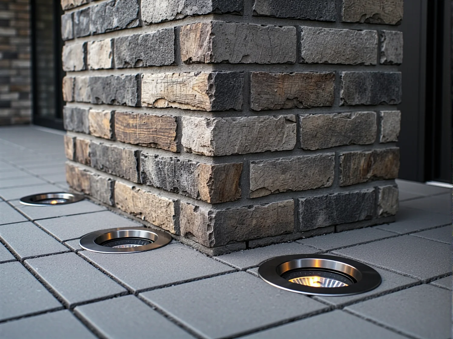 Czarne oprawy oświetleniowe idealnie pasujące do klasycznego domu z klinkieru.