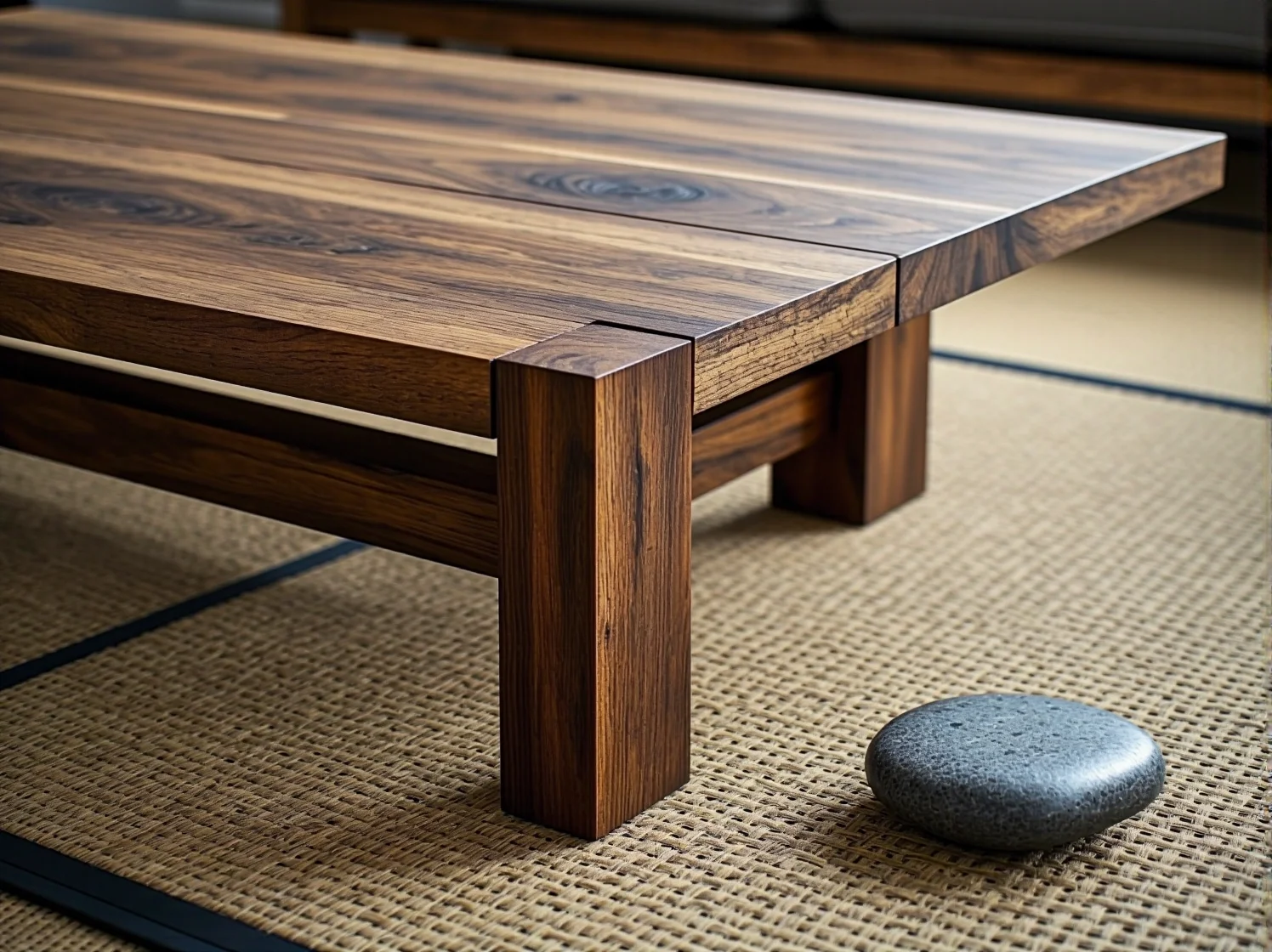 Skandynawska harmonia w salonie z okrągłym, ekologicznym stołem kawowym.