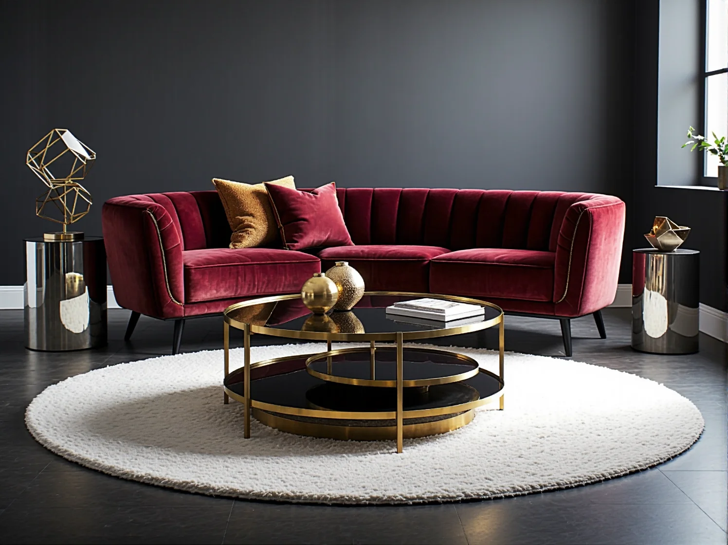 Funkcjonalne biurka i kryształowe lampy w nowoczesnym coworkingu glamour.