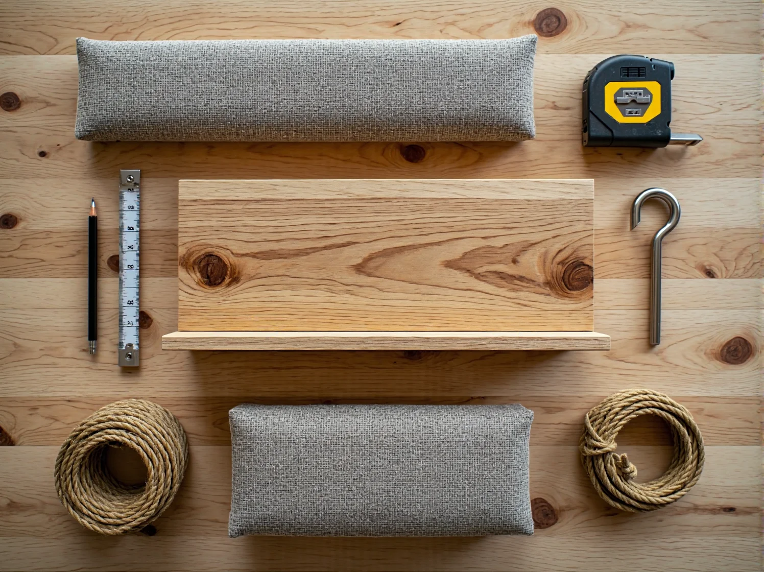 Wisząca półka w stylu skandynawskim z rośliną i dekoracjami