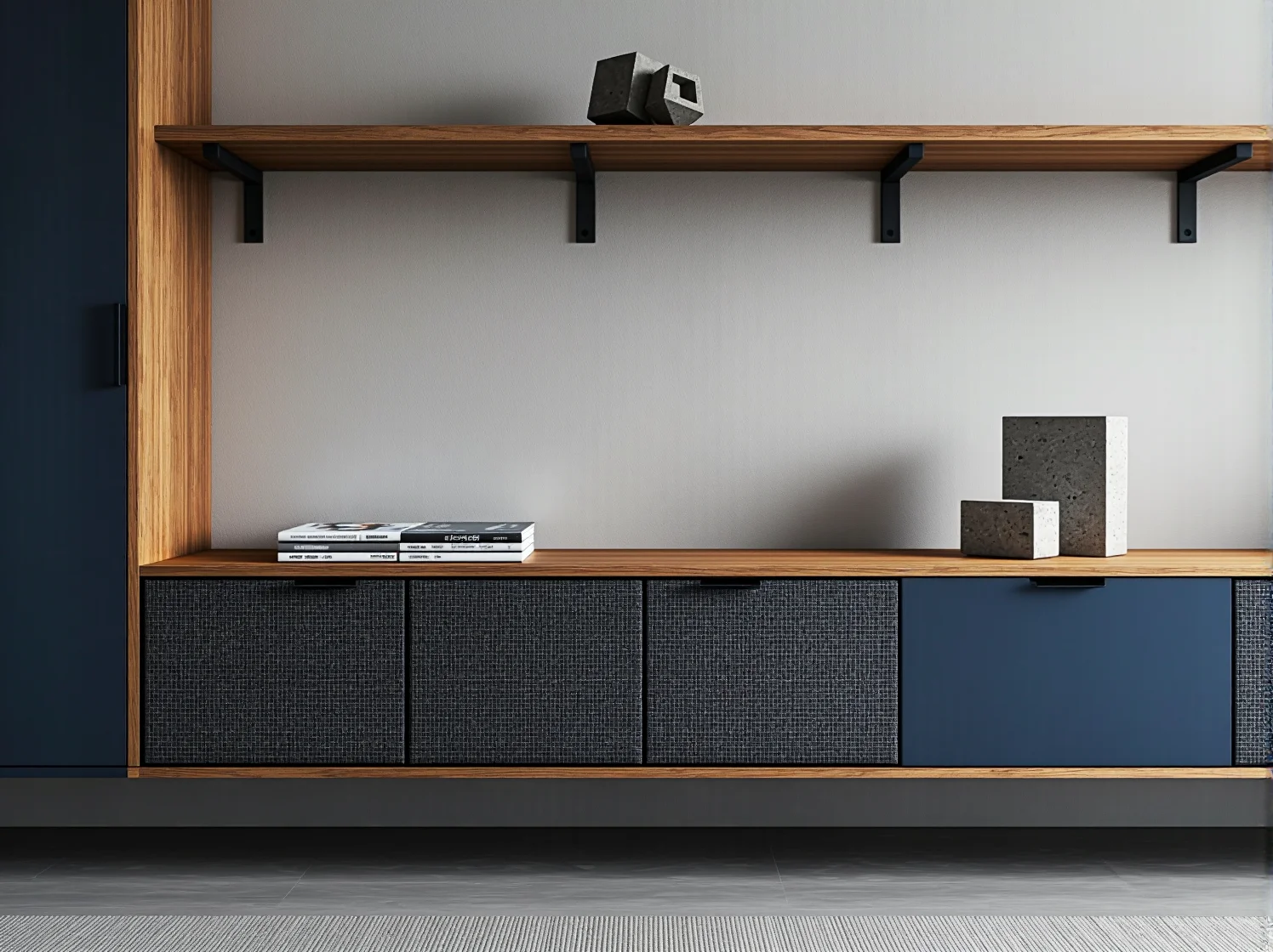 Inteligentne oświetlenie smart sterowane aplikacją w meblach modułowych.