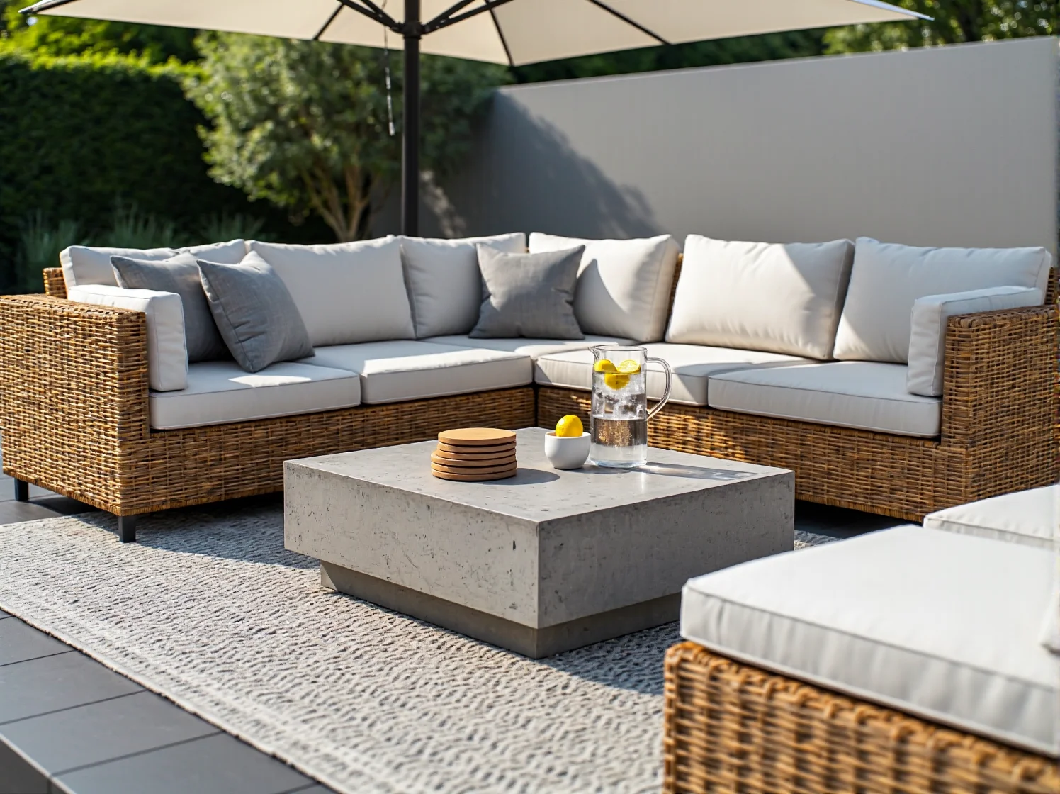 Zestaw wypoczynkowy odporny na słońce i wilgoć na tarasie